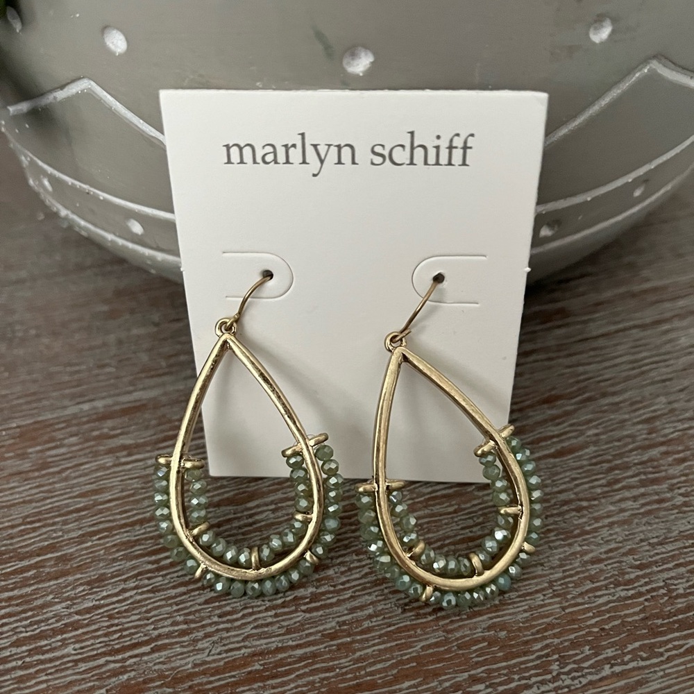 Marlyn Schiff Gold and Green Dangle Earrings